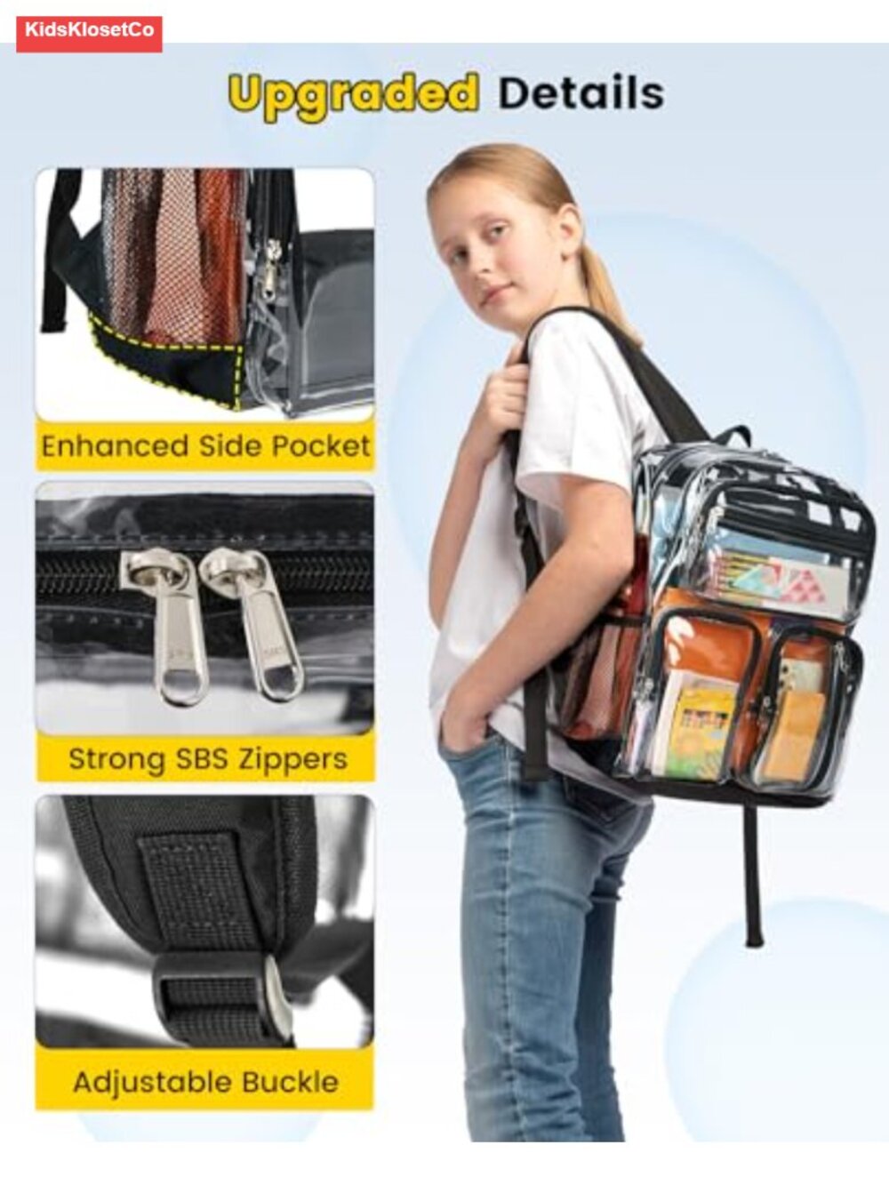 Clear Backpack for School, Large Transparent Bookbag for Girls Boys, Heavy Duty - Picture 4 of 5